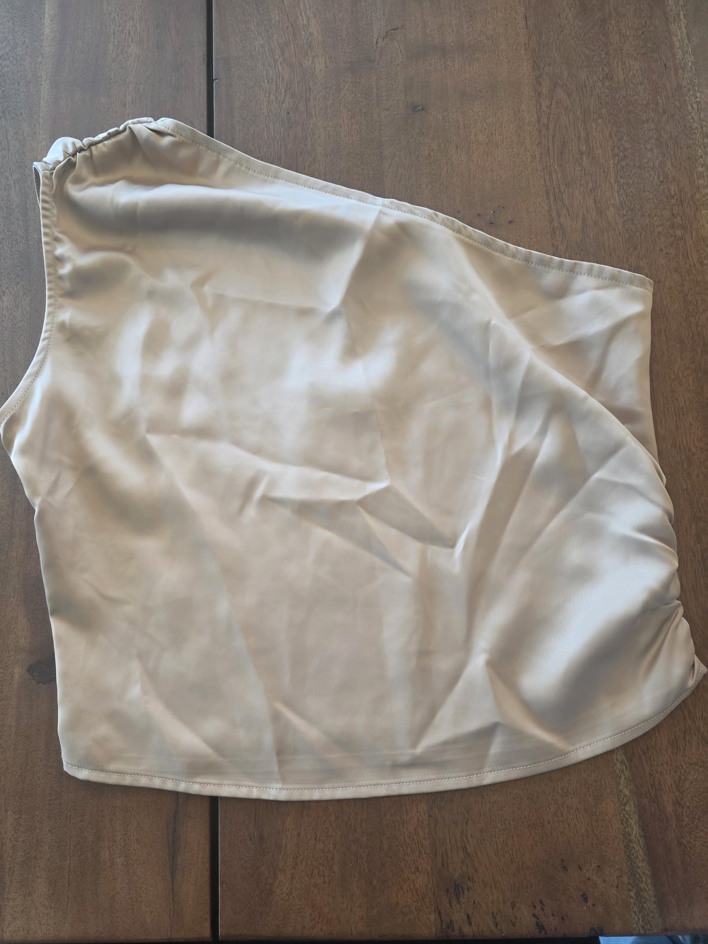Brunette The Label Satin One-Shoulder Top in Champagne